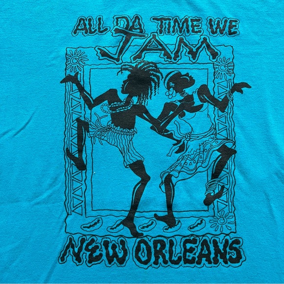 Vintage New Orleans Tourist “We Be Jammin” Music Blue T Shirt Size L 22X27 - Picture 2 of 11